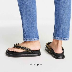 NEW ASOS Black Sandals with Gold Chain Detail